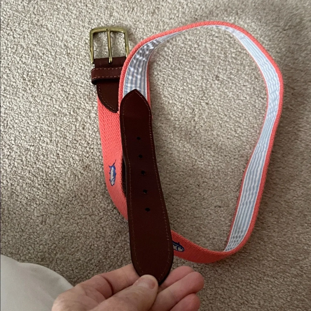 Southern Tide Coral and Brown Kids Belt